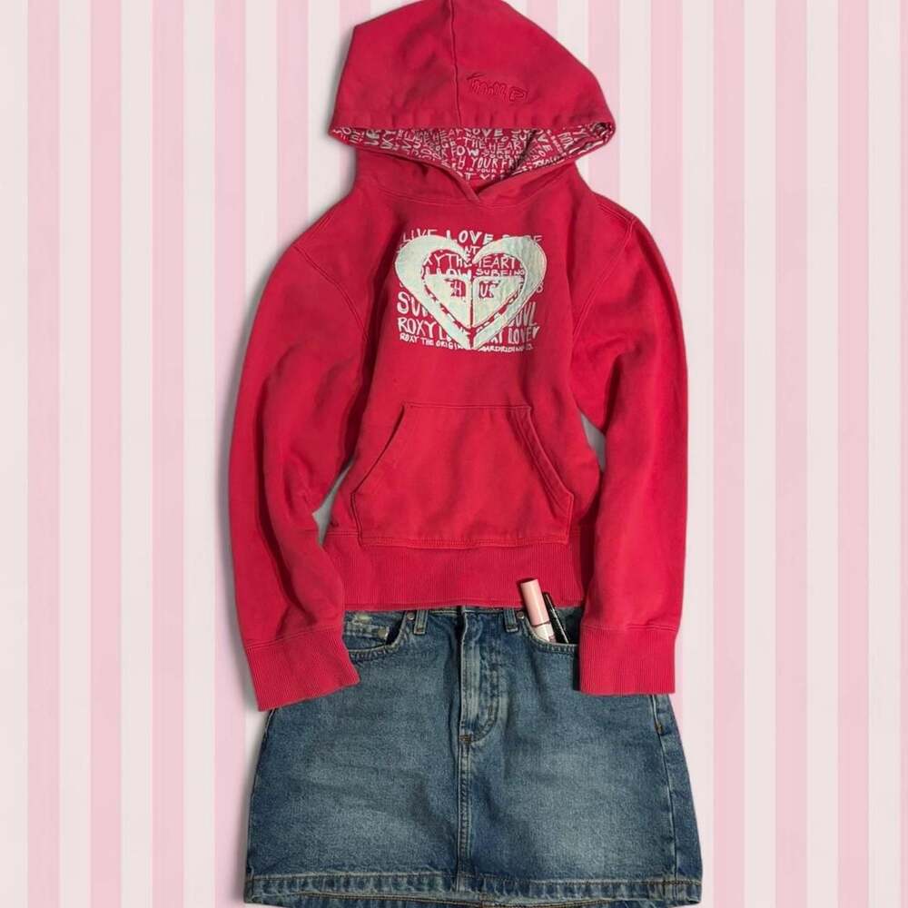 Roxy Girl Hot Pink Heart Graphic Hoodie